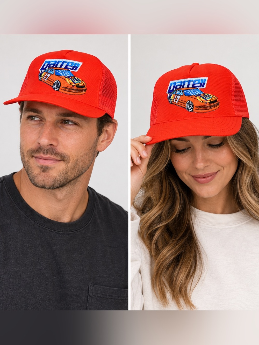 Vintage Darrell Waltrip NASCAR Hat Eagle Ridge USA Made Orange Mesh Trucker Cap